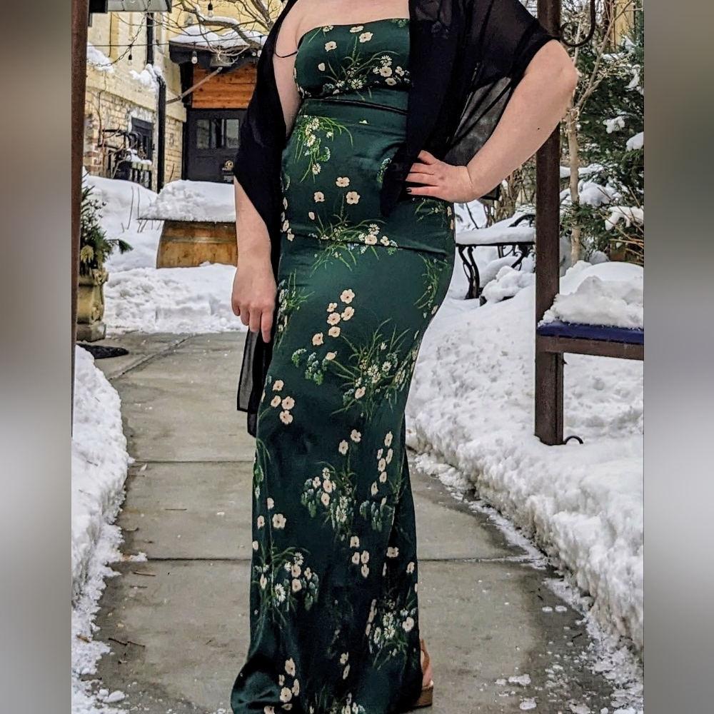 Reformation Green Floral Silk Dress *Needs Repair*